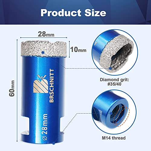 Diamond Drill Bit 28mm,BRSCHNITT 1pc M14 Vacuum Brazed Diamond Tip Drill Bit for Tile Porcelain Stoneware Ceramic Marble Granite Drilling,Suitable For Angle Grinders - Image 2