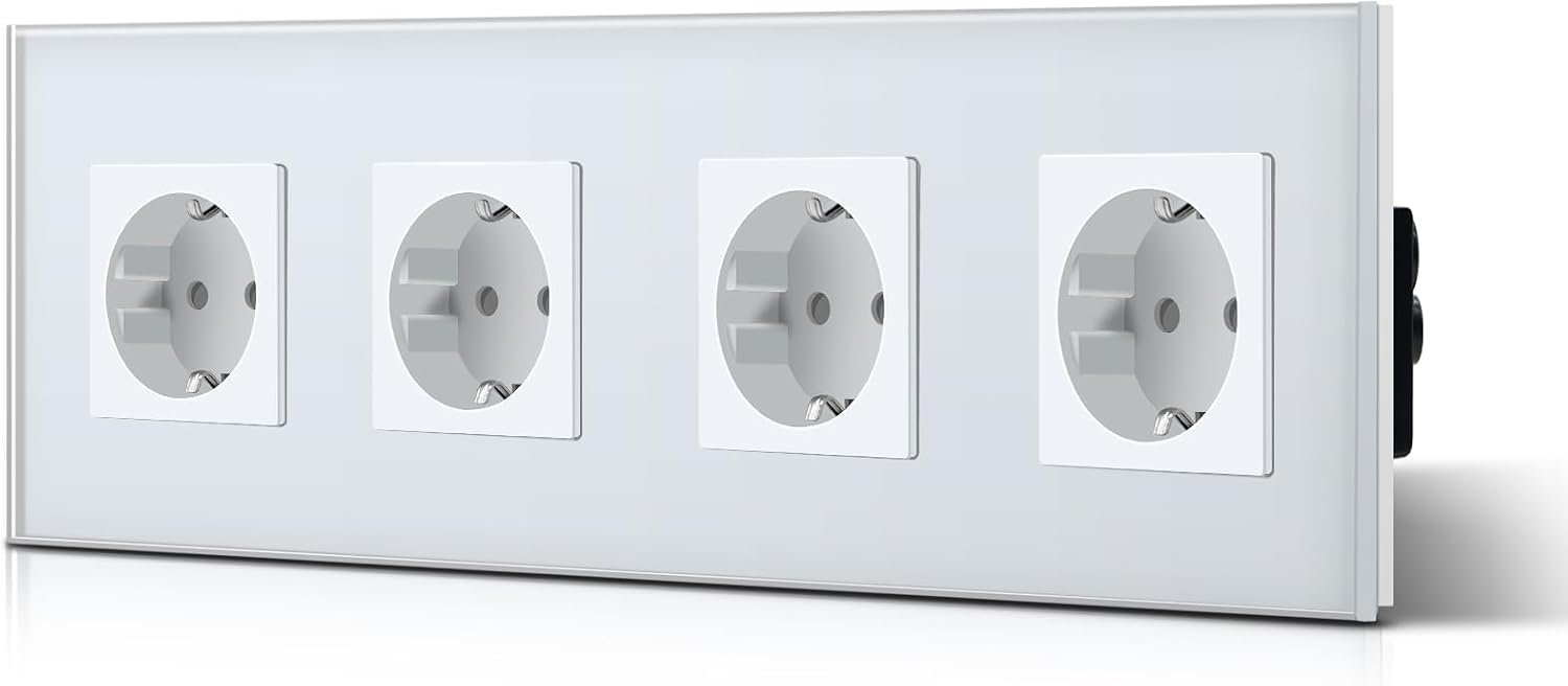 Удлинительная розетка BSEED Crystal Glass Schuko, на 4 розетки, 16 А, переменный ток 240 В, длина 299 мм, белая.