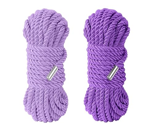 32 feet 8mm(1/3inch) Diameter Soft Silk Rope Solid Braided Twisted Ropes,10m Durable and Strong All Purpose Twine Cord Rope String Thread Shiny Cord (2 Pack of Lavender Purple)