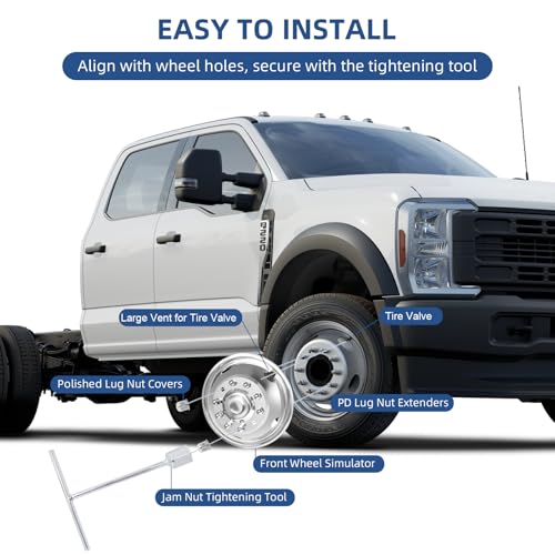 Image of hightall 19.5 Wheel Simulators, 19.5 inch 10 Lug Stainless Steel Hubcaps,Polished Surface,2Pcs Front Wheel /2Pcs Rear Wheel,Bolts On Wheel Cover Set Compatible with Ford 2005-2025 F450 /F550
