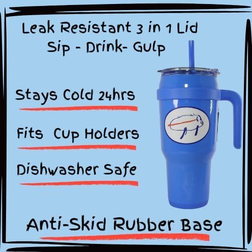 Buffalo Football Josh Potato Logo Game Day 40oz Stainless Steel Double Wall Insulated Travel Mug Coffee Mug Tumbler with Lid, Handle and Straw - Image 3