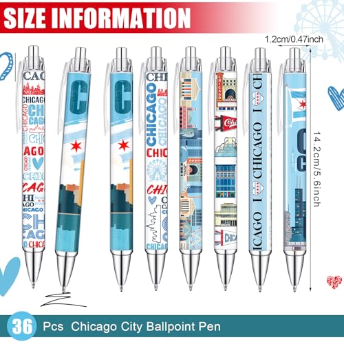 Image of Sayglossy 36 Pcs Chicago City Ballpoint Pen Collectible Gift Pen Bulk Retractable Souvenirs USA Chicago City Souvenirs for Office Supplies, 6 Styles, Black Gel Ink