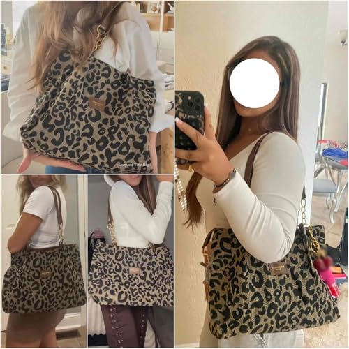 Bolso tote de hombro tipo animal print con cadena y cremallera miniatura 2
