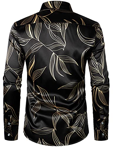 Image of ZEROYAA Men's Luxury Printed Silk Like Satin Button Down Dress Shirt for Party Prom