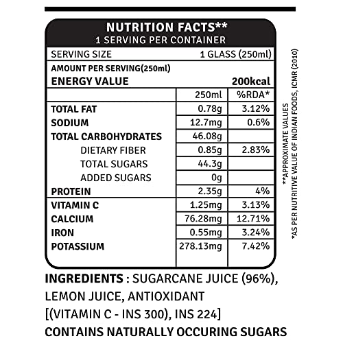 Image of Raw Pressery Sugarcane Juice (6 x 250ml) Rich in Vitamins & Minerals, Natural Energizer & Immunity Booster, Healthy Juice, No Added Sugar (Pack of 3)