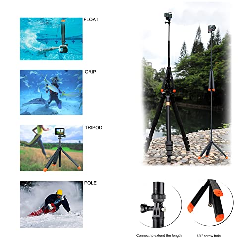 YALLSAME Floating Selfie Stick for GoPro Hero 11 10 9 8 7 6 5 4 Mini Max Session, Insta360, AKASO, DJI OSMO Action Camera, 4 in 1 Used as Underwater Waterproof Pole Monopod Hand Grip Tripod Stand