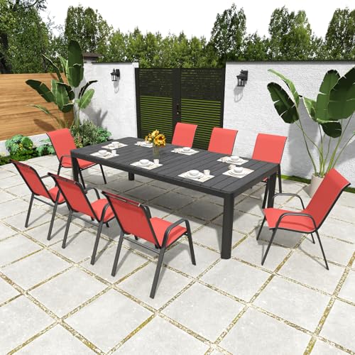 Image of Patio Chairs Set of 8, Stackable Outdoor Dining Chairs for All Weather Textilene Fabric & Metal Frame, Outdoor Chairs Set for Backyard Deck Garden