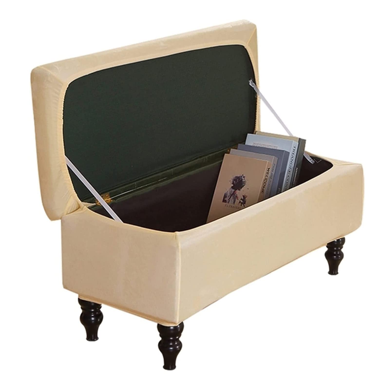 LIEFSS Ottoman Cover Rectangle Storage Ottoman Bench Slipcovers Velvet Folding Storage Bench Cover Footrest Stool Slipcover (Beige,Medium)