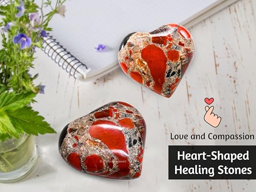 Image of Crystal Heaven Spotted Jasper Crystal Heart Palm Pebbles Stones For Anxiety Stress Relief Massage - Aaa Grade Original Healing Gemstone Agate Heart Palm Stone For Yoga Meditation Spiritual