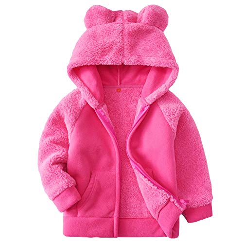 YAGATA Bear Ears Shape Fleece Warm Hoodies Clothes Light Jacket Sweatshirt Outwear for Baby Boys Toddler Zip-up Hooded Jacket (Rose 90)