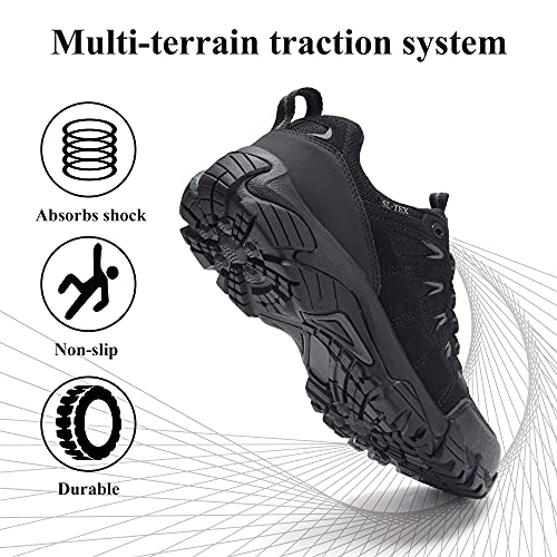SHULOOK Men's Waterproof Hiking Shoes Lightweight Anti Slip Outdoor Ankle Boots Breathable Hike Trekking Trails Shoe Black/Grey 11.5