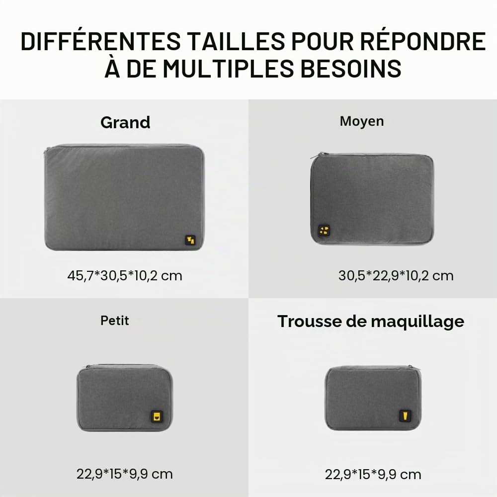 LEVEL8 Lot 4 Organiseurs Valise Pliables Légers Gain Place 4 Tailles, Noir | Nettoyage Facile, Durables, Lavables
