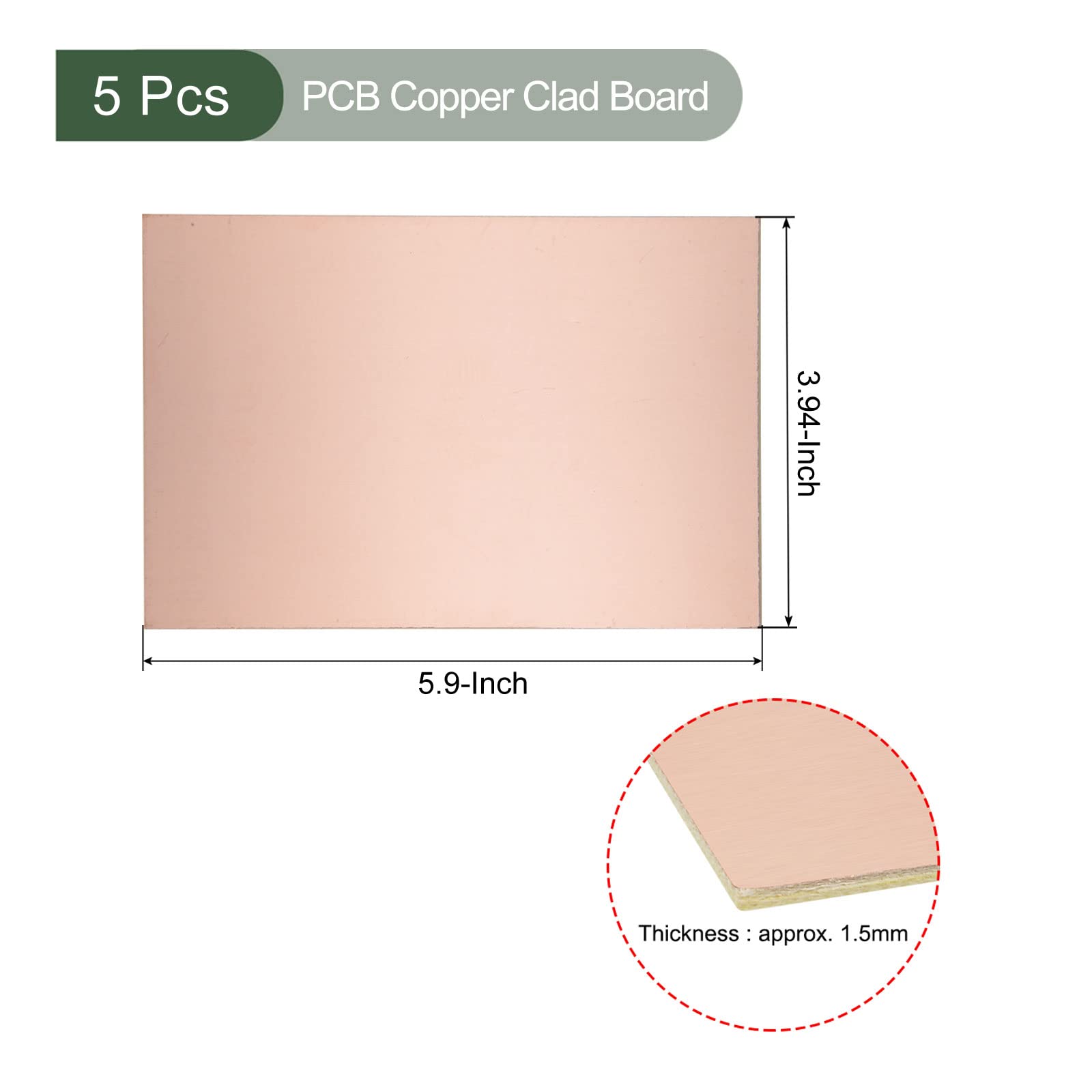 YOKIVE 5pz PCB Rame Rivestito Scheda, FR4 Singolo Lato Vuoto Circuito Schede, Ottimo per Elettronica Hobby, Incisione, Circuito Progetti (150mmx100mmx1.5mm)