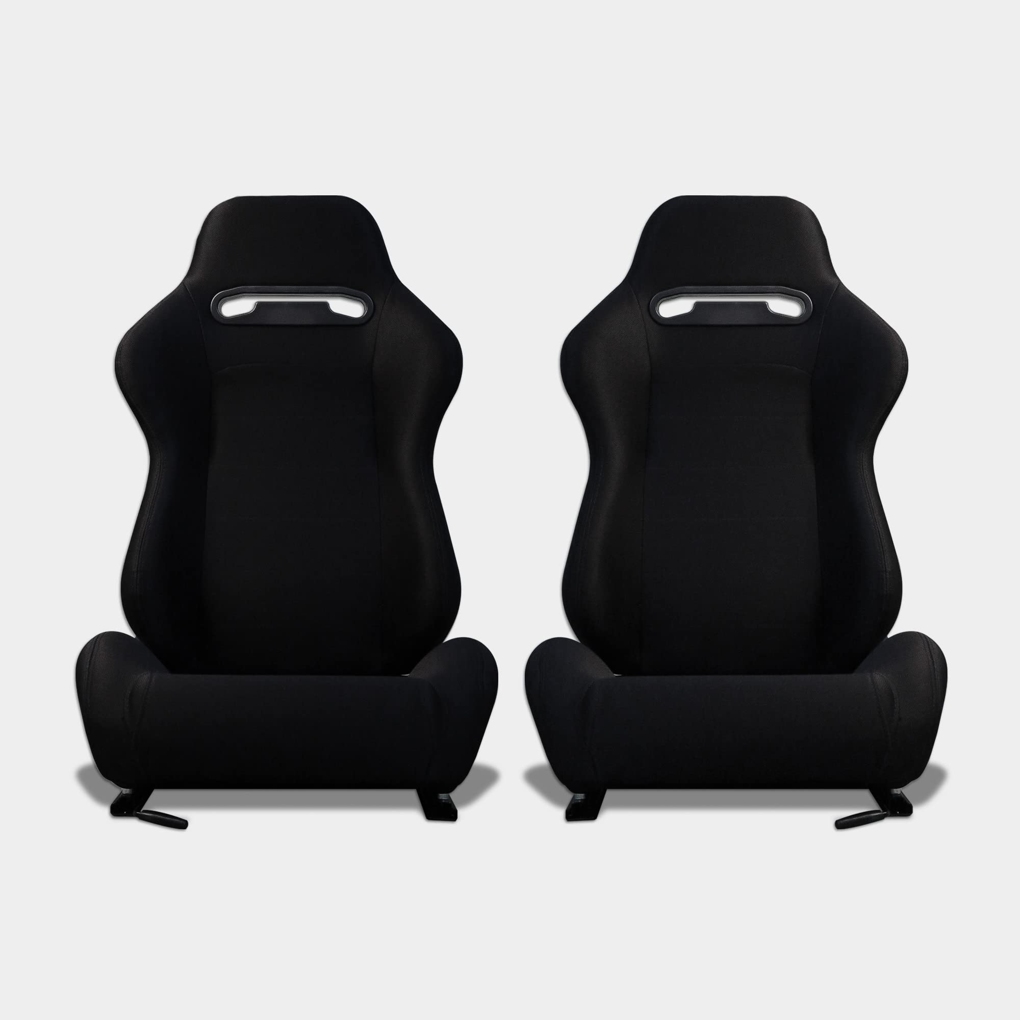 M MODAUTO Asiento Deportivo Coche, Semibaquet Deportivo Ajustable, de Tela, con Ríeles Incluidos, Conductor y Pasajero, Universal para Coche y Simulador de Conducción, Modelo N101BKLR, Tela Negra