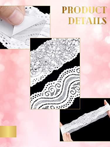 Stretch Lace Garter for Bride Wedding Bridal Leg Garter Set Non Slip Silicone Thigh with Rhinestones Crystal3