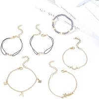Handcess Boho Többrétegű Kristály Karkötő Szett Arany Hold Csillag 6 Darab 8