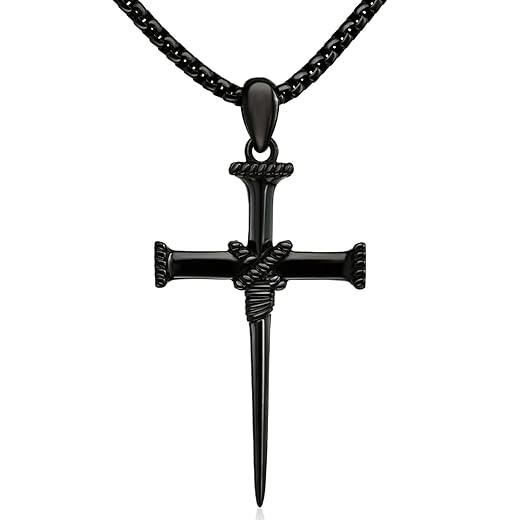Valentines Day Gifts for Him Three Nail Cross Necklace for Men Stainless Steel 3 Nail Cross Pendant Christian Jewelry Birthday Gifts for Father Husband Brother 22+2”