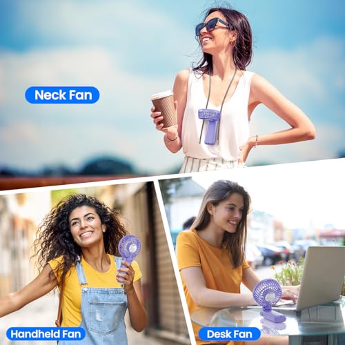HandFan Upgraded 5200mAh Portable Handheld Fan with Lanyard, 5 Speeds Strong Airflow Hand Fan [27 Working Hours], 180° Foldable Compact Design Personal Fan for Travel/Disney/Concerts/Women(Purple) - image 4