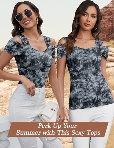 Image of Blingfit Cold Shoulder Tops Summer Tunic Shirts for Women T Shirts V Neck Short Sleeve Casual Tees Blouses 2026