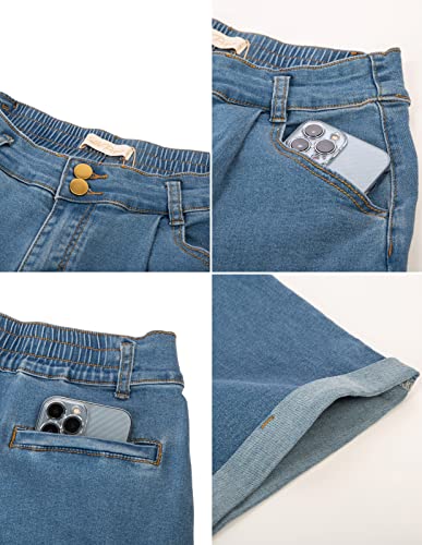 Belle Poque Women Demin Shorts High Waisted Wide Leg Jean Shorts with Pockets4