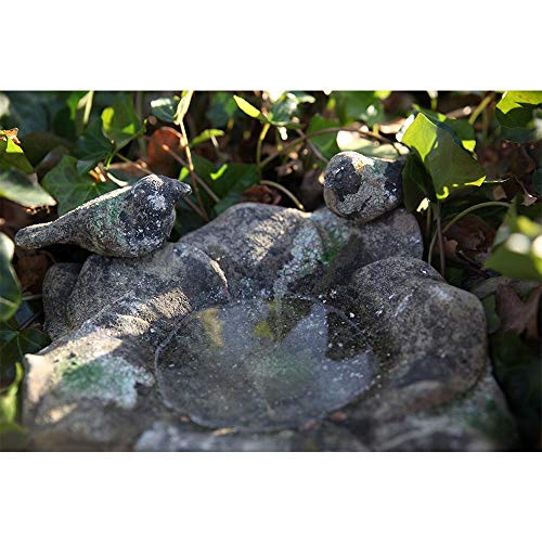 Esschert Design Aged Ceramic Rectangular Bird Bath Moss W/2 Birds, Green - Large #TOP6