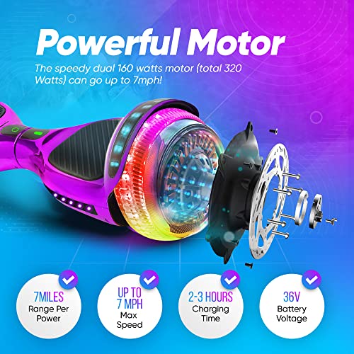 Image of Hover Board with Bluetooth, LED Lights & Non-slip Footpads