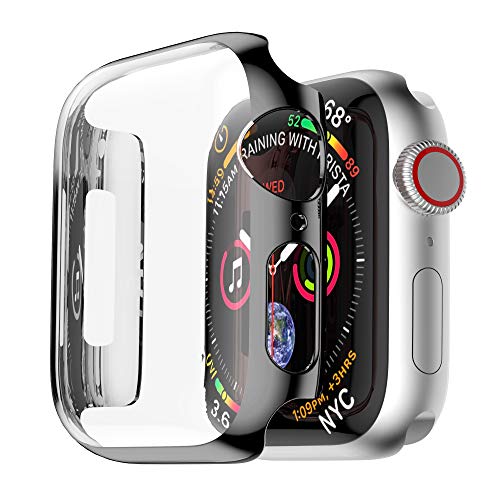 Coobes Compatible with Apple Watch Case Series 6/5/4 SE 44mm 40mm, Ultra-Thin PC Plating Bumper with Clear Screen Protector Full Cover Shell Slim Lightweight Frame Compatible iWatch (44 mm, Black)
