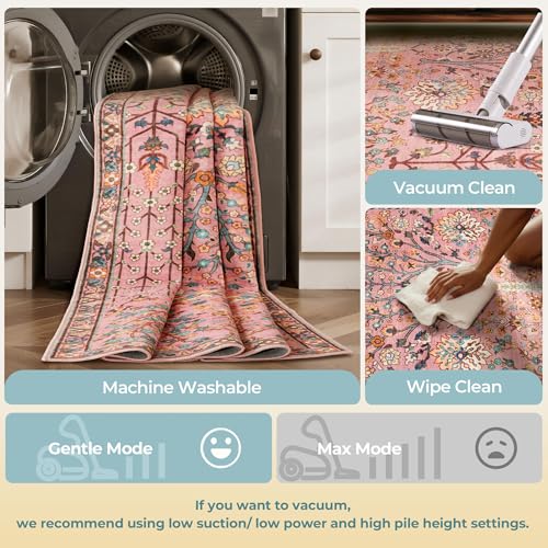 Tapete Vintage Boho Floral Kokia 8x10 Rosado Antideslizante miniatura 6