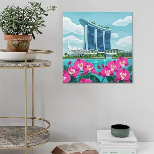 Poster paysage de Singapour idée cadeau décoration murale format 50x50