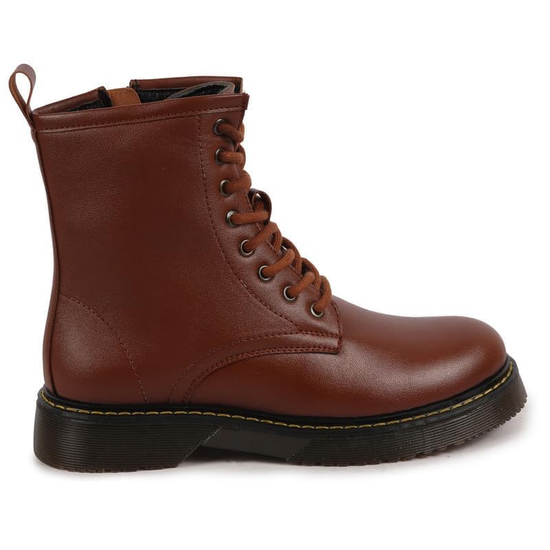 Image of FAUSTO Women's Classic High Ankle 8-Eye Lace Up Casual Long Boots For Travelling|Trekking|Winter