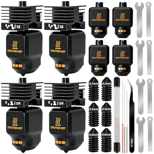 4 Pack P2S/X2D Hot End Kit 0.4mm 0.6mm Nozzles, 47Pcs 3D Printer Hotend with Silicone Socks, Cleaning Needles & Tweezers