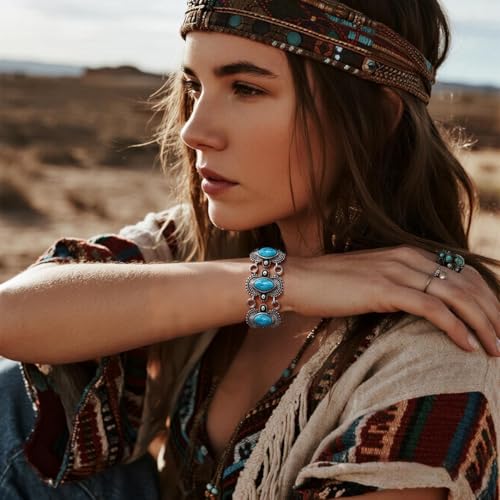 Western Bracelets for Women Trendy Country Concert Outfits Turquoise Bracelet Chain Cowboy Chic Boho Cowgirl Bracelet Jewelry4