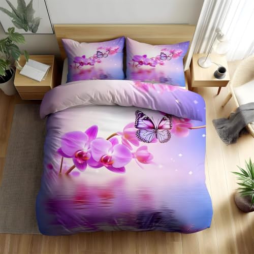 Parure de lit microfine housse couette 220x240 imprimé orchidée de prestige