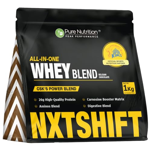 Image of Pure Nutrition All-in-One Whey Blend Belgian Chocolate -1kg | 26g Protein per Serving | Whey, Soy & Casein Blend with Creatine, Superfoods & Digestive Enzymes | Muscle Recovery & Performance Support