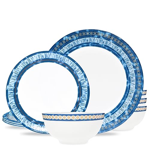ACMLIFE Bone China Dinnerware Set, Porcelain Fine China Dinnerware Set for 4, Vintage Floral Dinnerware, 12 Piece Lightweight Bone China Dinner Set Plates and Bowls Set Women Gifts WhiteA