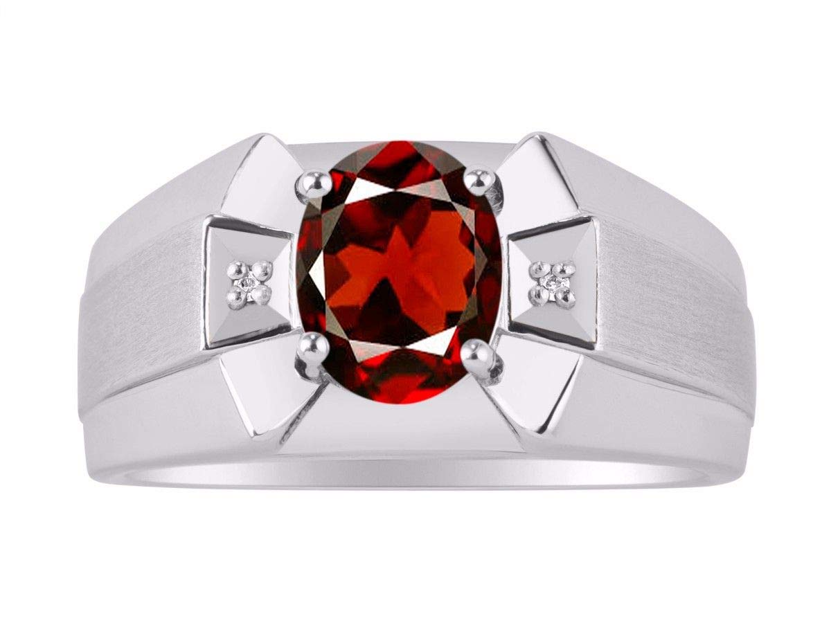 Rylos Anillo para hombre con gema ovalada y diamantes brillantes auténticos en plata de ley 925-9 x 7 mm, zafiro azul auténtico, topacio azul, piedra de color granate