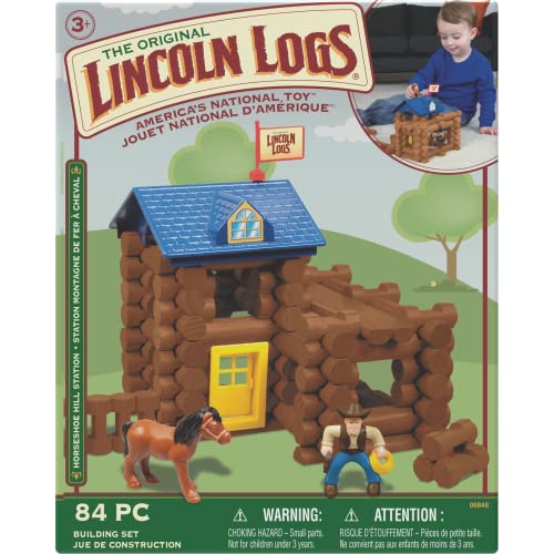 Lincoln Logs-Horseshoe Hill Station-83 Pieces-Real Wood Logs - Ages 3+ - Best Retro Building Gift Set For Boys/Girls – Creative Construction Engineering – Top Blocks Game Kit - Preschool Education Toy #TOP1