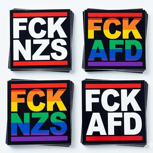 FCK NZS & FCK AFD Sticker (Standard + Regenbogen) 100 Aufkleber Set - 4 Designs je 25x Linke Sticker gegen Rechts 7 4 x 7 4 cm