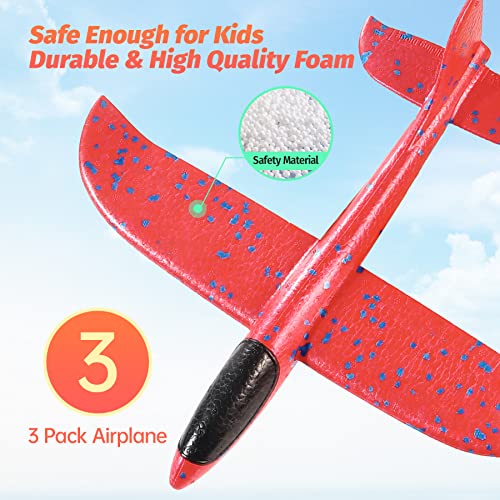 Kids Toys Airplane Toys With Launcher - 3 Pack Foam Plane Toys Include 3 Sets Of Dinosaur Themed Diy Stickers - Fun Outdoor Toys Shooting Game - Birthday Gift Toys For 3 4 5 6 7 8 Years Old Boys Girls #TOP3