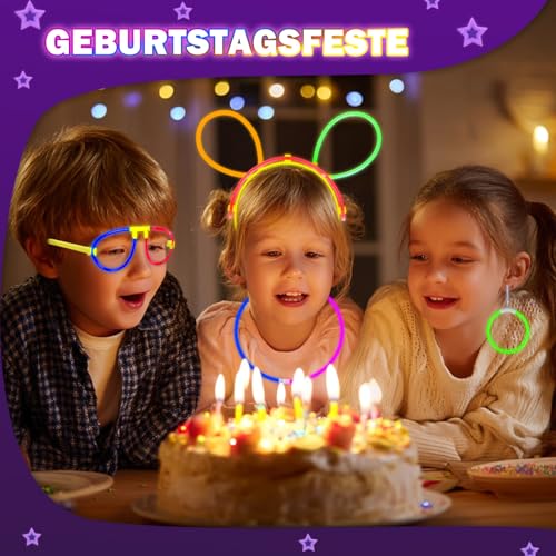 Millegu Knicklichter Party Set,100 Stück Leuchtstäbe 130 Verbinder,Neon Knicklichter Ketten und Leuchtbrillen für Kinder, Deko für Festival Hochzeiten Weihnacht Party Silvester Deko 2025