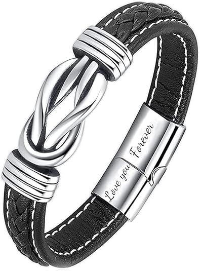 To My Daughter Love You Forever Bracelet, Mother and Daughter Forever Linked Together Braided Leather Bracelet, Inspirational Wristband for Women Infinity Knot Engraved Bangle Gift from Mom4