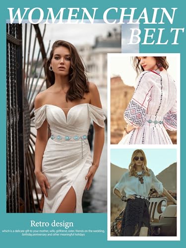Image of FIORETTO Western Waist Chain Belt Metal Concho Belt for Women Cowgirl Cowboy Boho Country Belt for Dress Jean