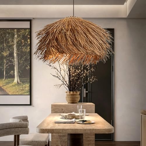 Lustre suspension rotin rétro E27 JOJOM luminaire bohème vintage fait main hauteur réglable A40