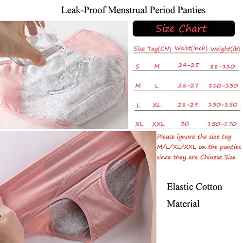 Teen Girls Cotton Menstrual Period Underwear Briefs Pack of 6pcs Breathable Heavy Flow Protective Leak-Proof Panties (Medium, Style1)4
