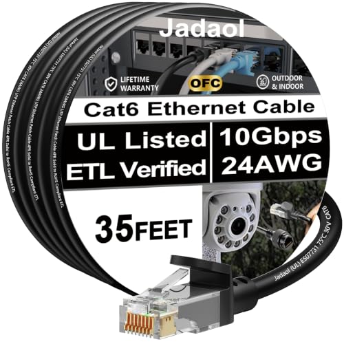 Jadaol [UL Listed] Cat6 Ethernet Cable 35FT 10Gbps 24AWG Pure Copper, Black