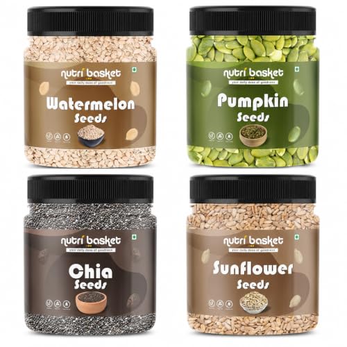 Image of Nutribasket's Combo Pack of Chia Flax Pumpkin Sunflower Seeds || Best Daily Super Seeds Mix | Perfect for Gifting| (250gm Each, Combo 4 Seeds)