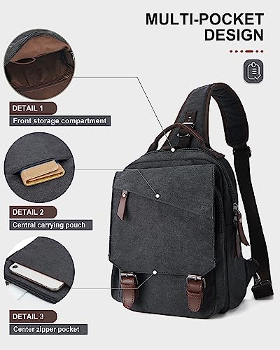 WEPLAN sling bag,canvas messenger bag for men,crossbody bag for women,Black