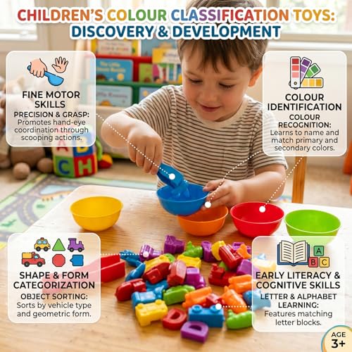 Image of BeFunky Counting Matching Game with Sorting Bowls, Color and Sensory Montessori Educational Learning Toys Set Gift for Toddlers Preschool Age 3+ Years Old (Vehicle Box)