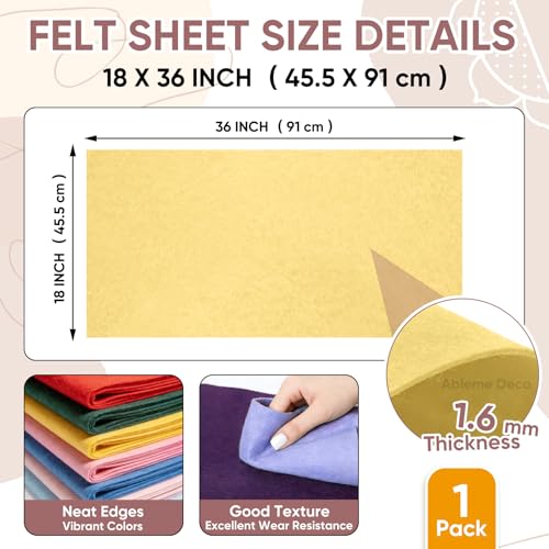 Image of Soft Felt Fabric Sheet 18 inch x 36 inch, 1.6mm Acrylic Craft Felt, Maize Yellow | Soft Thick Felt by The Yard, Large Precut Sheet, Nonwoven Fabric for Sewing DIY Crafts, Classroom & Home Decor