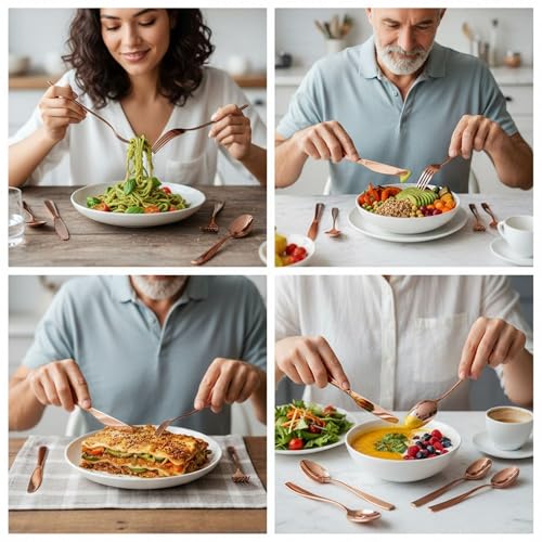 Image of 5 Pcs Rosegold Cutlery Set for Dining Table the Perfect Mirror Polish Hevy Duty Tableware Including Dinner Spoon, Dinner Fork, Dinner Knife, Dessert Spoon & Dessert Fork
